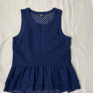 Navy blue blouse eyelet style